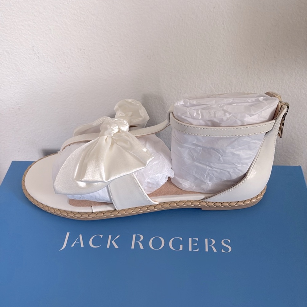 NIB [Jack Rogers] Heidi Satin Bow Accent T-Strap Zip Flat Sandals Women’s Sz 6 - Picture 9 of 14